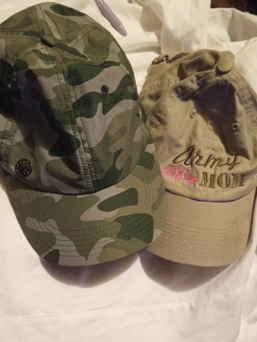 Army Mom Khaki Baseball Cap and Green Camouflage Cap Set